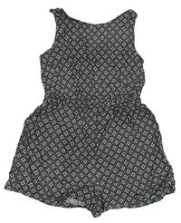 Černo-bílý károvaný vzorovaný květovaný letní overal PRIMARK