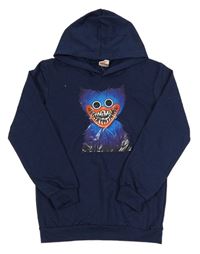 Tmavomodrá mikina s příšerkou huggy wuggy a kapucí foanja
