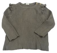 Tmavošedé žebrované úpletové mikinotriko s volánky H&M