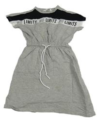 Šedo-bílo-černé melírované teplákové šaty s nápisem REDTAG