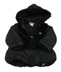 Černá šusťákovo/kožešinová zimní bunda s kapucí Juicy Couture