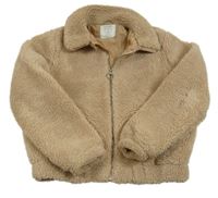 Béžová huňatá podšitá crop bunda s límečkem PRIMARK