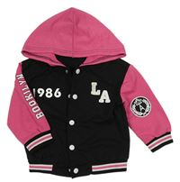 Černo-růžová baseballová mikina s písmenky a číslem a kapucí SHEIN