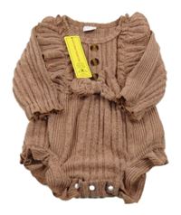 Nové - pudrovo-šedé melírované žebrované úpletové body s mašlí a knoflíky a volánky 