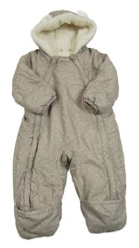 Béžovošedá puntíkatá šusťáková zimní kombinéza s kapucí s oušky H&M