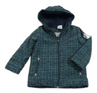 Tmavomodro-zeleno-limetkovo-modrá vzorovaná šusťáková zimní bunda s kapucí Topolino