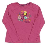 Tmavorůžové triko s ptáčkem a sovičkou lupilu