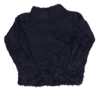 Tmavomodrý chlupatý crop svetr H&M