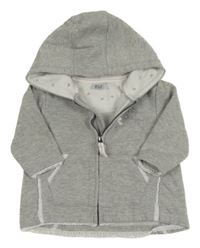 Šedo-stříbrná melírovaná propínací mikina s nápisy a mašličkou a krajkou a kapucí F&F