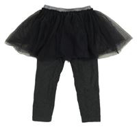 Tmavošedé melírované legíny s černou tylovou sukní se stříbrným pasem Next