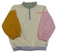 Smetanovo-medovo-růžovo-světlefialovo-olivová oversize mikina s nápisy George