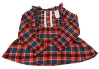 Nové - červeno-smaragdovo-černá kostkovaná tunika s volánky a krajkou _little kids