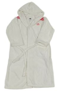 Bílo-růžový froté župan s kapucí Adidas