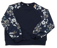 Tmavomodrá vzorovaná mikina s květy