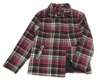 Tmavošedo/růžovo-bílý kostkovaný flaušový podšitý kabát s límečkem PEP&CO