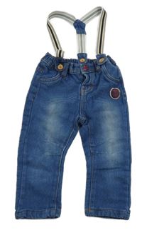 Modré chino teplákové rifle s nášivkou a kšandami Ergee