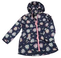 Tmavomodrá šusťáková jarní parka s jednorožci a duhami a odepínací kapucí H&M