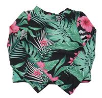 Černé crop triko s květy a lístečky PatPat