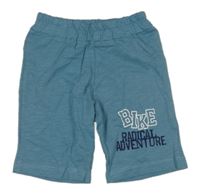 Modrošedé melírované teplákové kraťasy s nápisy