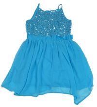 Modré šifonové letní šaty s flitry a mašlí bpc