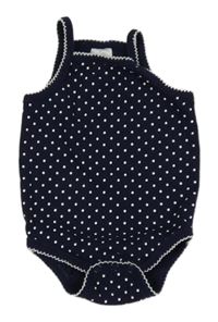 Tmavomodro-bílé puntíkaté košilkové body 