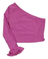 Tmavorůžové elastické sportovní asymetrické crop triko s volánkem SHEIN