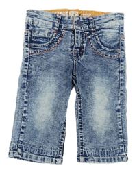 Modré plísňové capri rifle s nášivkami 