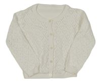 Bílý propínací crop svetr s perforovanými srdíčky Matalan
