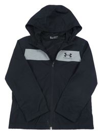 Černo-šedá šusťáková funkční jarní bunda s logem a kapucí UNDER ARMOUR