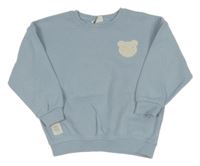 Světlemodrá žebrovaná oversize mikina s medvídkem so cute