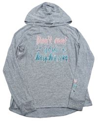 Šedé melírované úpletové triko s nápisy a kapucí H&M