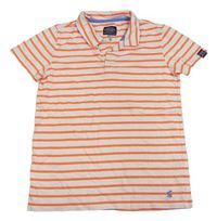 Bílo-neonově oranžové pruhované polo tričko Joules