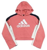 Růžovo-černo-bílá crop mikina s logem a kapucí Adidas