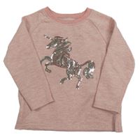 Růžová melírovaná třpytivá mikina s jednorožcem z flitrů Primark