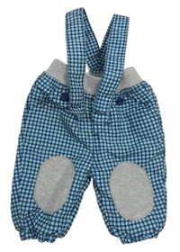 Světlemodro-tmavomodré kostkované šusťákové zateplené kalhoty s kšandami Ergee