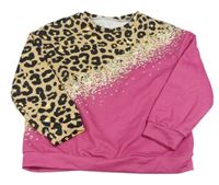 Hnědo-fuchsiová mikina s leopardím vzorem