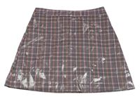 Růžovo-černo-oranžová kostkovaná koženková sukně zn. River Island