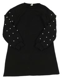 Černé šaty s perlami na rukávech Shein