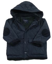 Tmavomodrá prošívaná šusťáková zateplená bunda s kapucí Next