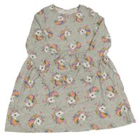 Šedé melírované bavlněné šaty s jednorožci H&M