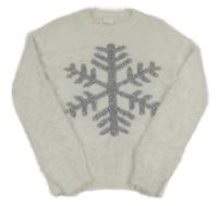 Bílý chlupatý svetr s vločkou F&F