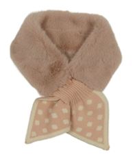 Starorůžová kožešinová čelenka s mašlí s puntíky