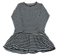 Tmavomodro-smetanové pruhované bavlněné šaty s kapsou Nutmeg