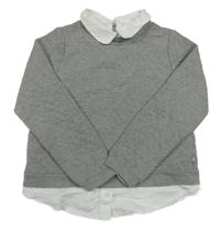 Šedá melírovaná prošívaná mikina s kamínky a halenkou Okaidi