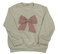 Krémová mikina s mašlí a kamínky Shein