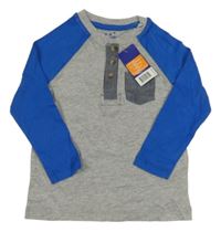 Nové - Šedo-modré triko s kapsou a knoflíky Lupilu