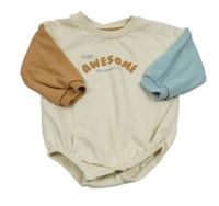 Béžovo-modro-hnědé teplákové body s nápisem