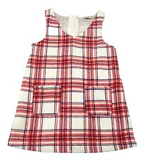 Smetanovo-červeno-tmavomodré kostkované vlněné šaty F&F