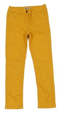 Hořčicové plátěné skinny kalhoty