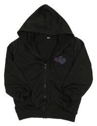Černá propínací mikina se srdíčky a kapucí